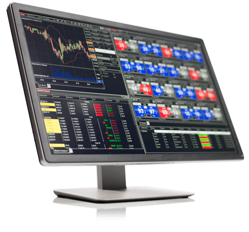 NinjaTrader monitor showing trading charts and order-entry panels.